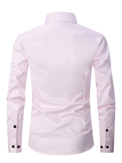 Men's Slim Fit Muscle Shirt - Stretch Polyester Blend Long Sleeve for Body Contouring | Glossy Solid Color Workout & Casual Shirt | Spring/Fall Gym-to-Street Wear (Hand Wash)
