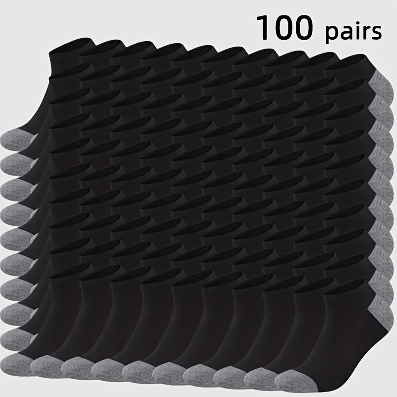Men's Colorblock Ankle Socks - 100-Pair Pack