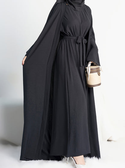Muslim Lady 2pcs Abaya Set Eid Abaya Inner+open Abaya With Pocket