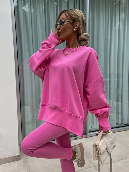 Women'S Spring And Autumn Outdoor Sports Hoodie Set, Women'S Autumn Winter Long Sleeve Solid Color Hoodie Casual Set, Hoodie Top And Pants Yoga Two-Piece Set, Outdoor Running Fitness Set