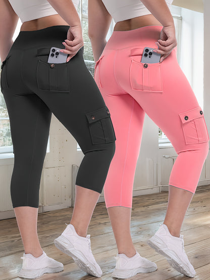2pcs-Black & Pink High-Waist Leggings - product view 12