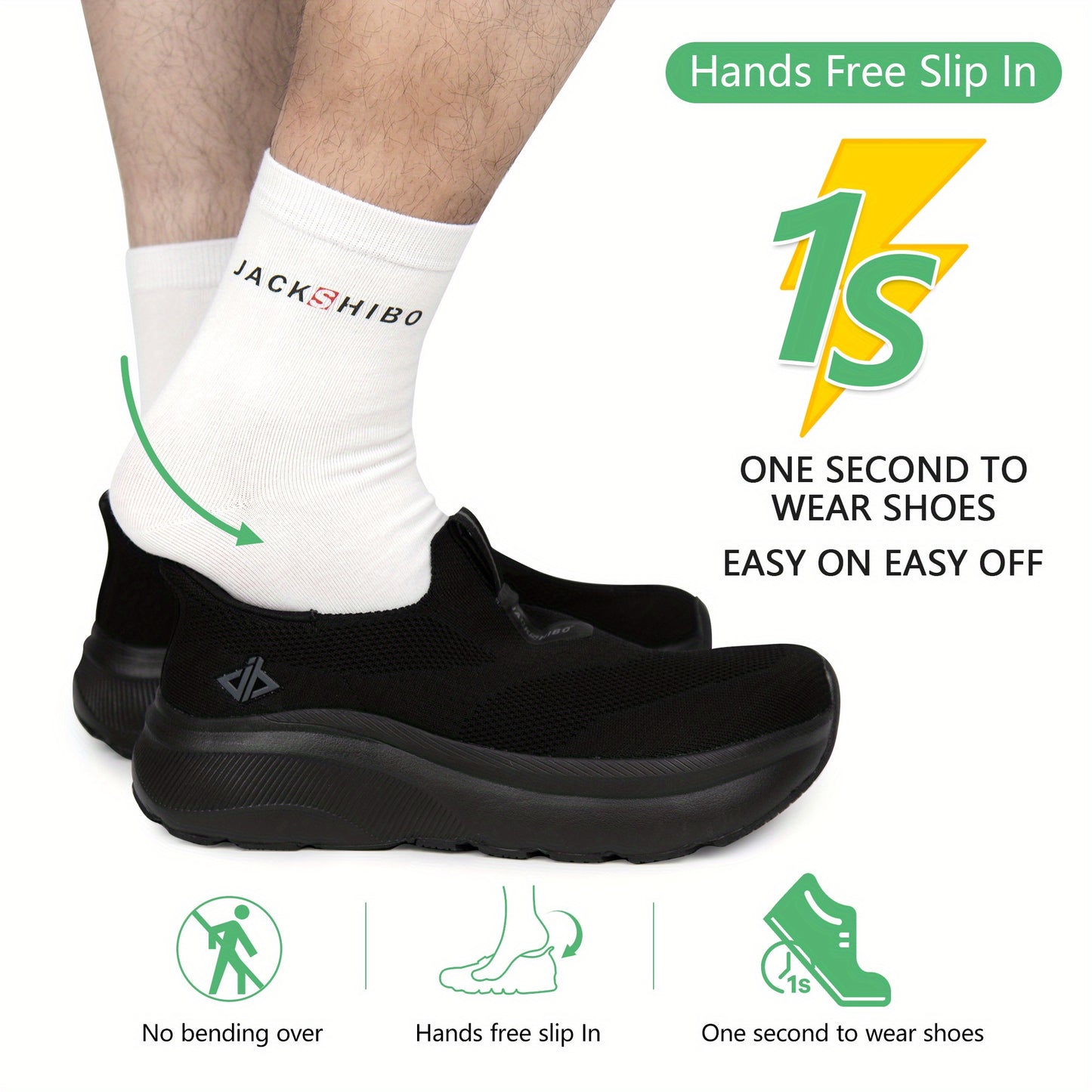 Mens Slip In Free Up Hands Shoes Wide Toe Box Walking Sneakers Cushioned Thick Zero Drop Sole