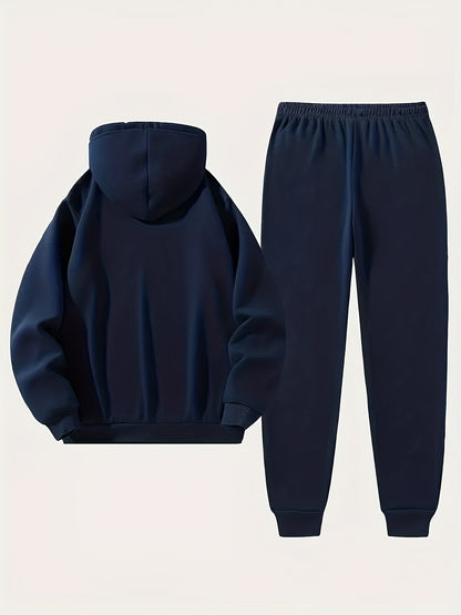 Men's Autumn Winter Set Including Hooded Sweatshirt, Stylish Jacket, Trendy American Street Style Printed Top and Pants