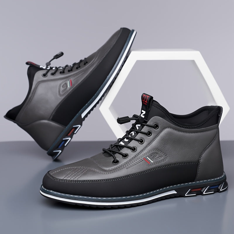 Men'S Faux Mid-Top Casual Sneakers, Adjustable Toggle Lace-Up Color-Block Design Textured End Non-Slip Rubber Sole Lightweight Durable Daily Footwear | Ideal for Daily Wear, Casual Outings & Commute