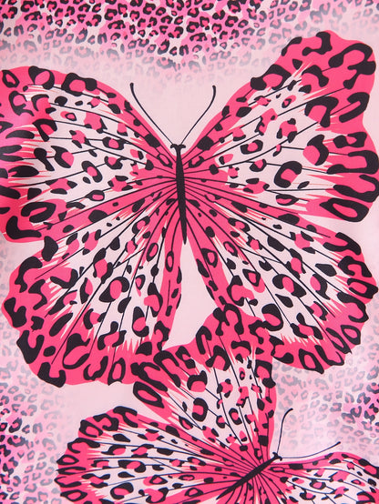Girls' 2pcs Set Long Sleeve Top and Jeggings with Butterfly & Leopard Print, Crew Neck Pullover, Regular Fit Knit Polyester 95% with 5% Elastane, Long Length, for Spring/Fall Casual Wear, for Outdoor, Perfect for Outdoor