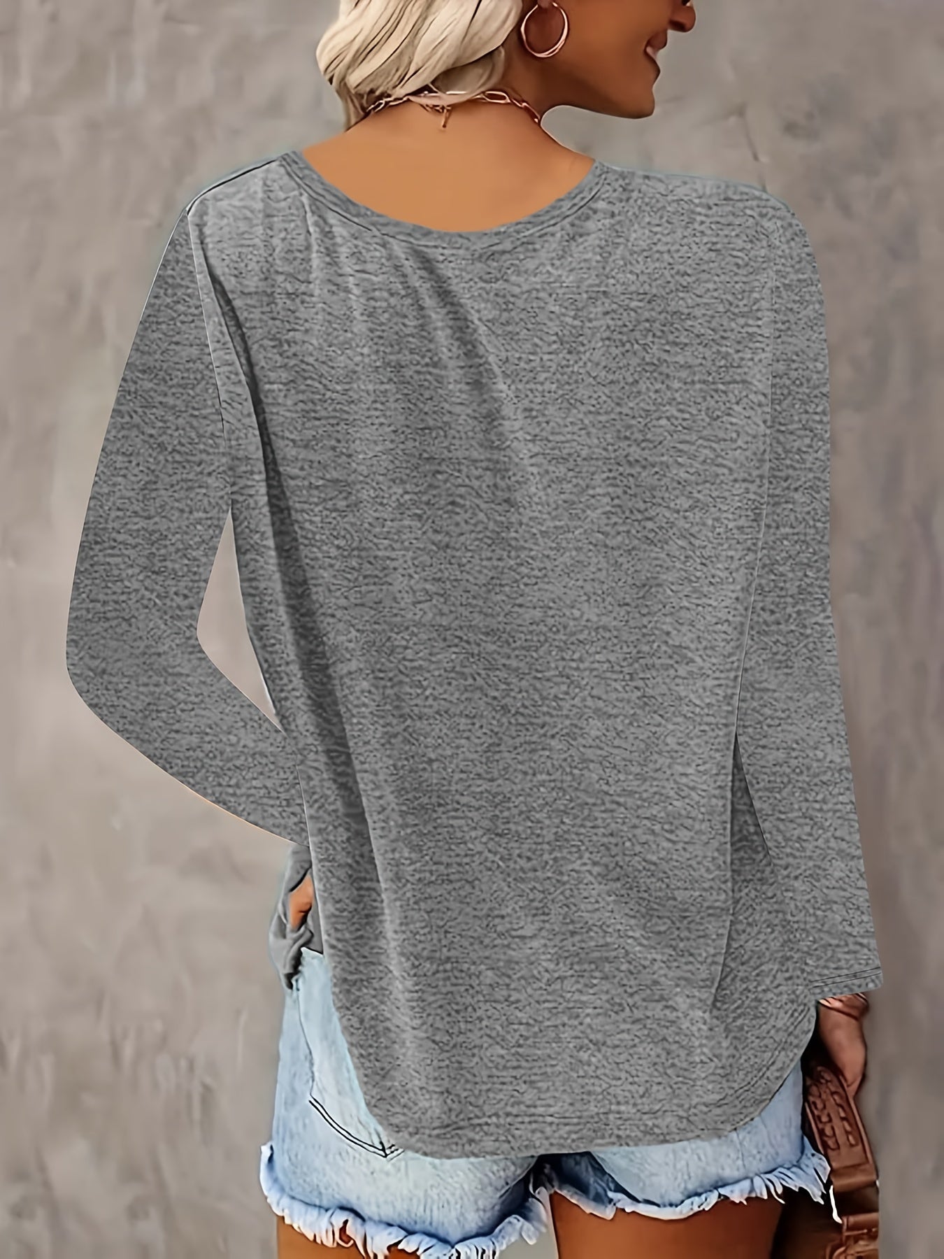 SINHOON 4pcs Women's Clothes Spring And Autumn Casual Top, Solid-Color Long-Sleeved V-Neck T-shirt