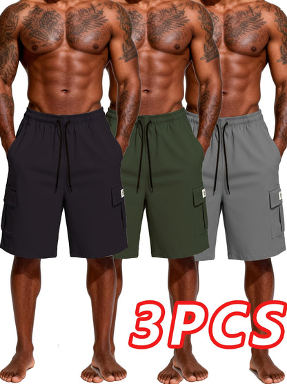 Men's Black+green+gray Polyester Cargo Shorts - product view 12