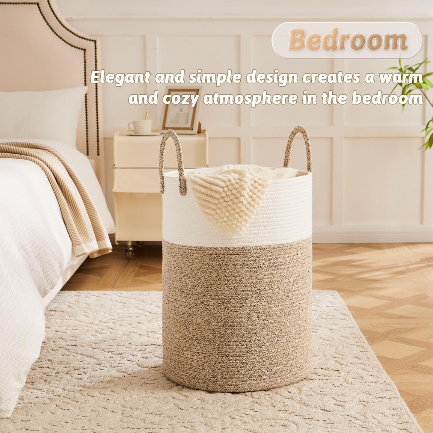 Collapsible Laundry Basket, Woven Rope Laundry Hamper, 12.15gal/15.85gal/ 21.13gal/26.42gal Laundry Bag For Decor Storage Of Dirty Clothes, And Blankets In Bathroom, Room And Living Room