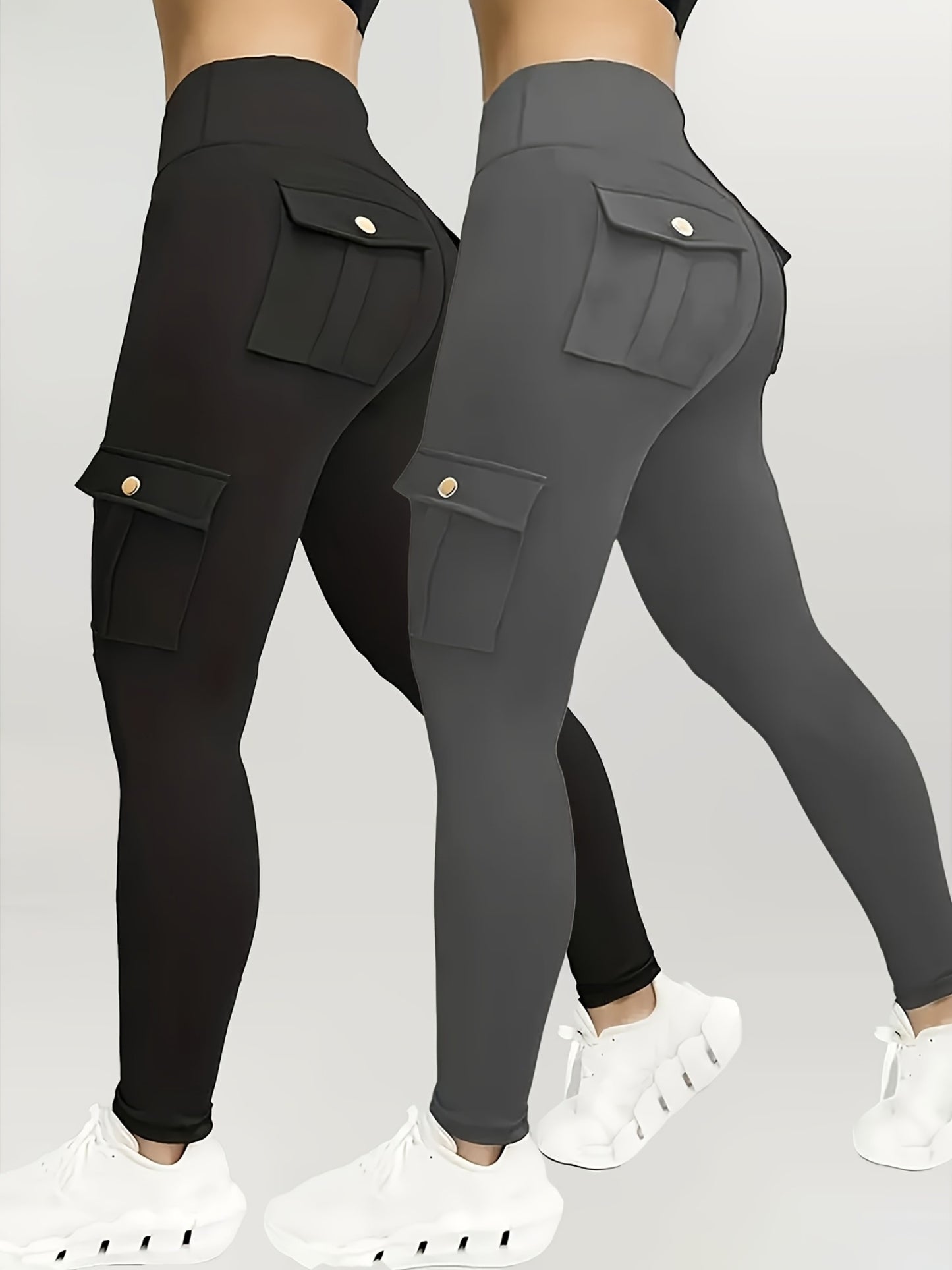 2pcs Women'S High-Waist Multi-Pocket Sports And Leisure Pants, Quick-Dry Running Yoga Trousers, Suitable for Fitness And Exercise