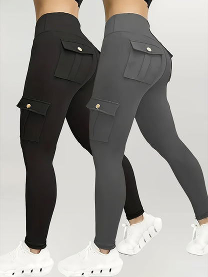 2pcs Women'S High-Waist Multi-Pocket Sports And Leisure Pants, Quick-Dry Running Yoga Trousers, Suitable for Fitness And Exercise