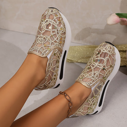 Women's High Rise Sequin Casual Sports Shoes, Women Shoes, Sneakers