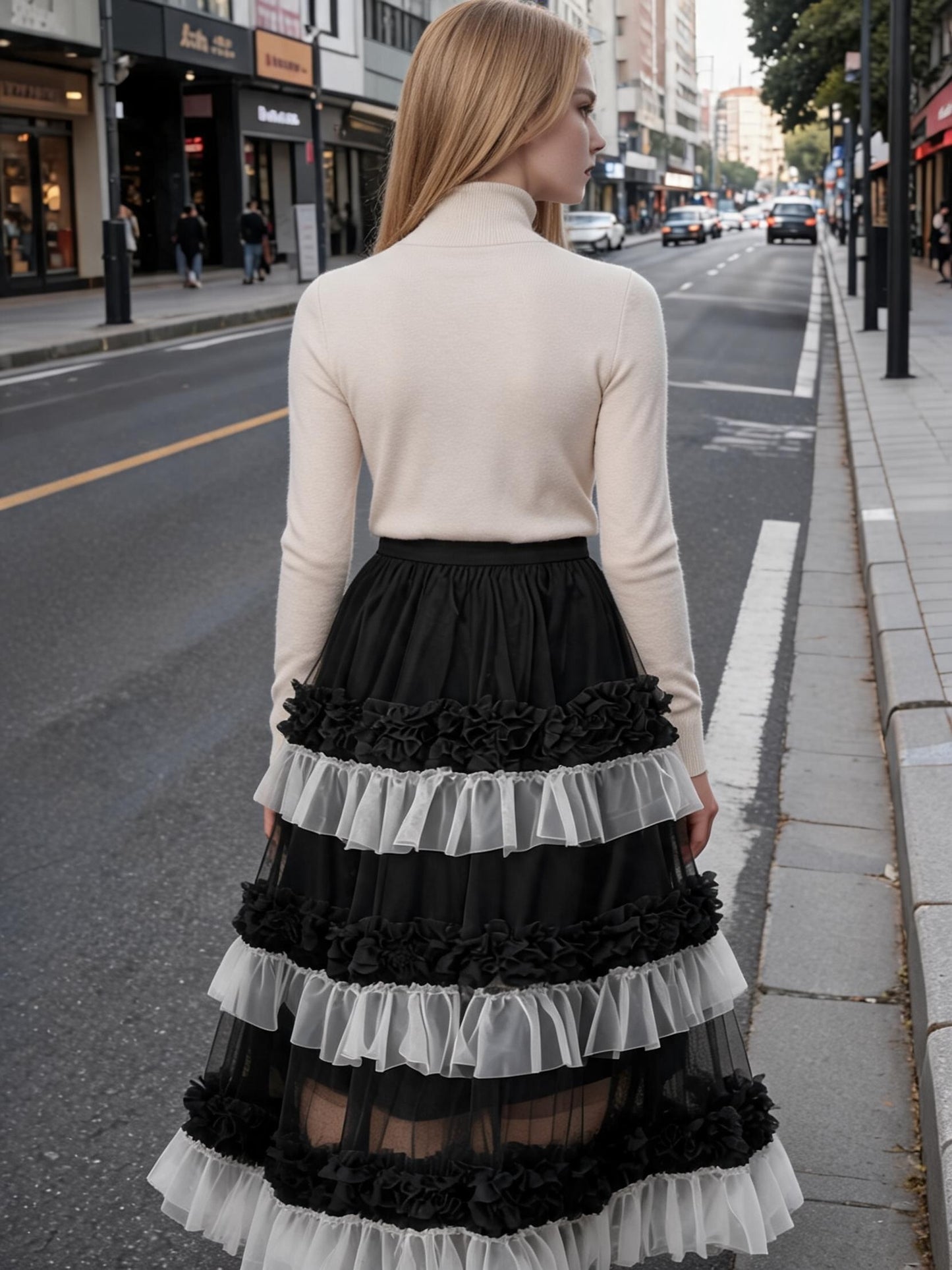 Women'S Tulle Tutu Skirt High-Low Flowy A-Line Ballet Skirt With Elastic Waist, Layered Mesh Fluffy Long Skirt For Beach Party Streetwear Wedding Cake Winter Fashion Outfits