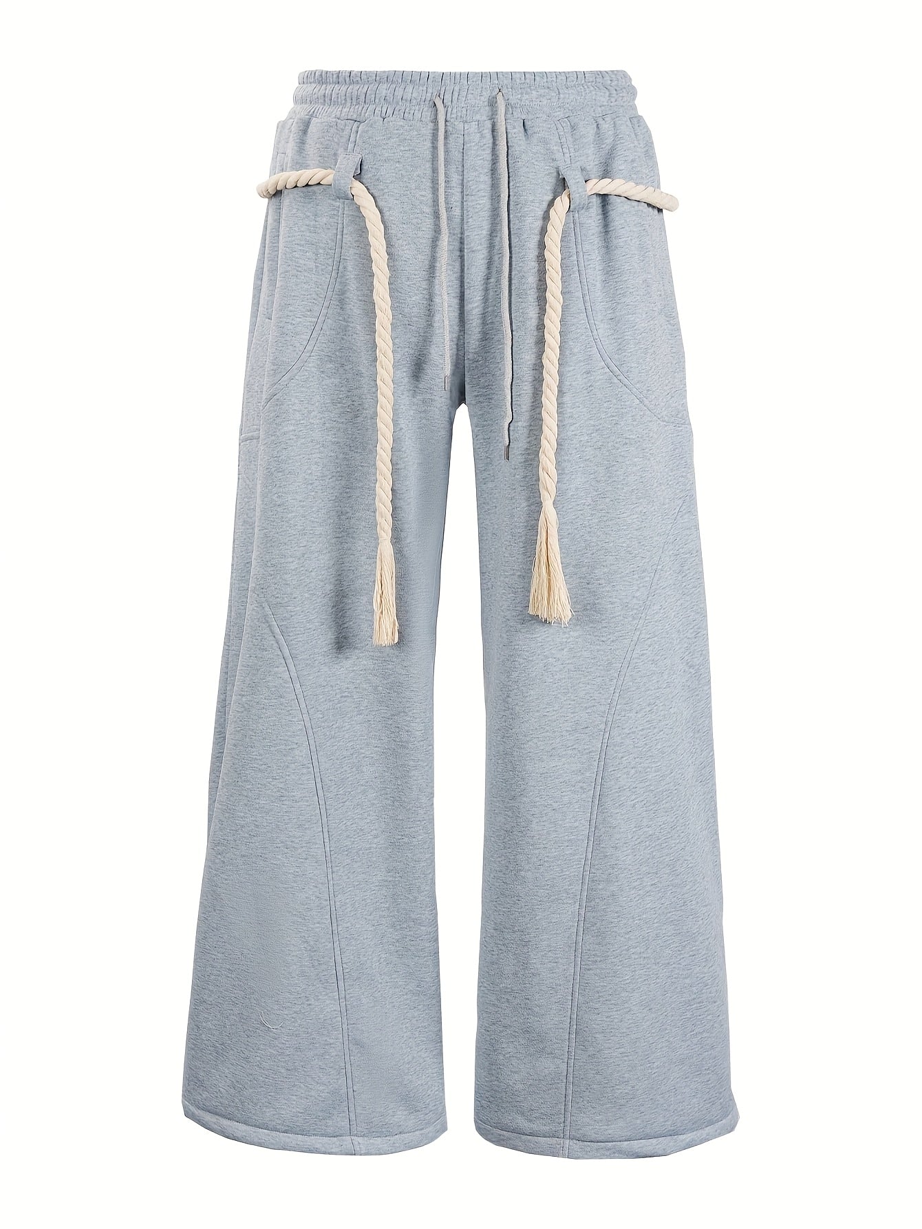 Men's Baggy Wide Leg Sweatpants with Drawstring Elastic Waist Casual Loose Fit Blend Track Pants with Pockets