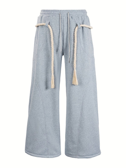 Men's Baggy Wide Leg Sweatpants with Drawstring Elastic Waist Casual Loose Fit Blend Track Pants with Pockets