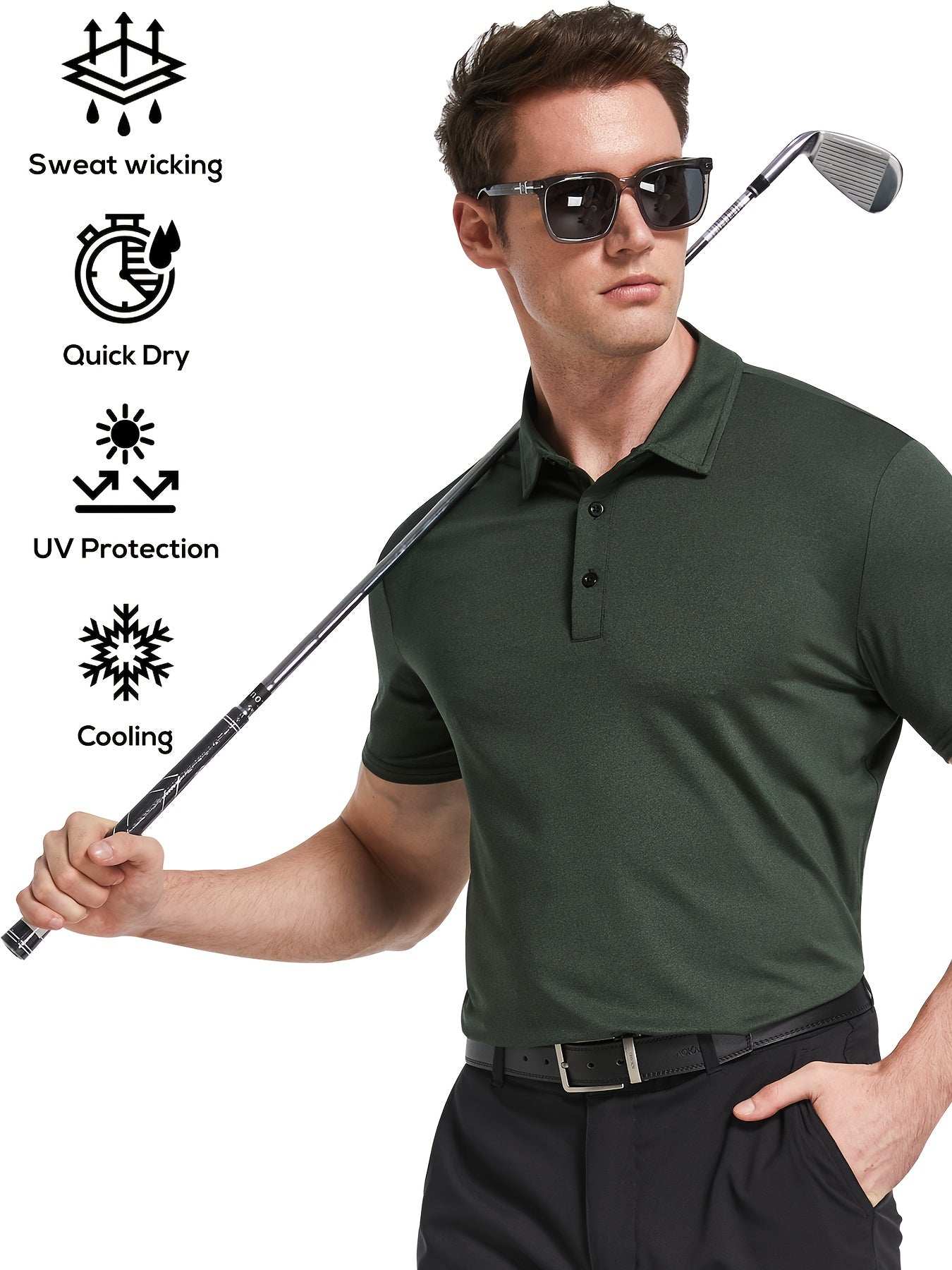 5pcs Men'S Shirt Quick Dry Performance Short Sleeve Golf T-Shirt - Moisture Transferring Casual Fitness Top