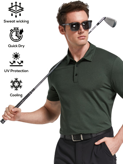 5pcs Men'S Shirt Quick Dry Performance Short Sleeve Golf T-Shirt - Moisture Transferring Casual Fitness Top
