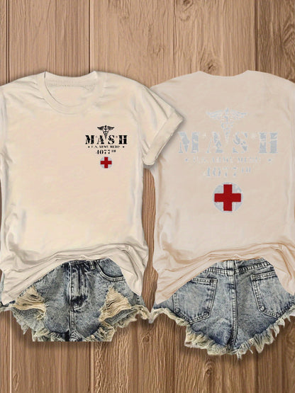 MASH U.S. Army Mobile Hospital Vintage Graphic Tee for Enthusiasts -  Style Double-Sided Print -blend T-shirt with Double-sided Print