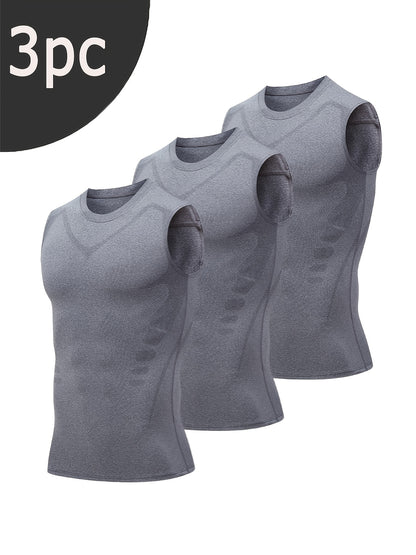 3pcs Men's Sports Compression Tank Tops, Basketball Athletic Sleeveless Shirts, American Style Training Vests, Moisture-Wicking Breathable Quick-Dry Base Layer for Sports & Outdoor Activities