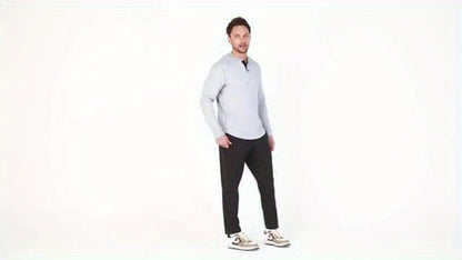 Men's Solid Color Casual Shirt - Crew Neck Long Sleeve