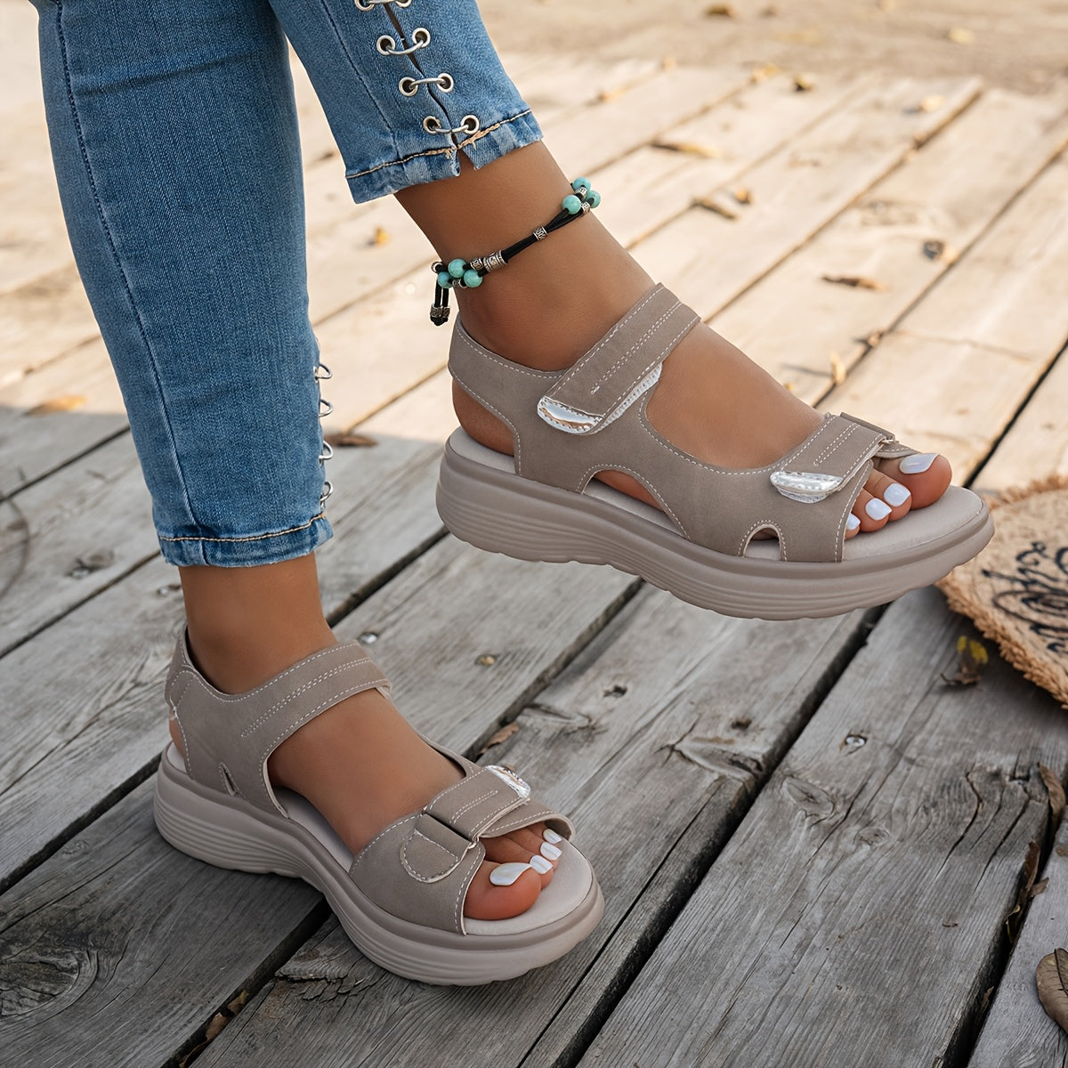 Women'S Premium Adjustable Strap Platform Sandals | Elegant, Comfortable Orthopedic Summer Casual Open-Toe Walking Shoes, High-Quality Breathable And Non-Slip Fashion Footwear With Microfiber Upper And Sole, Women Shoes