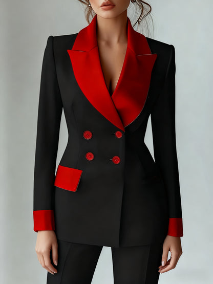 A Niche Formal Contrasting Color Double Breasted Lapel Suit Jacket