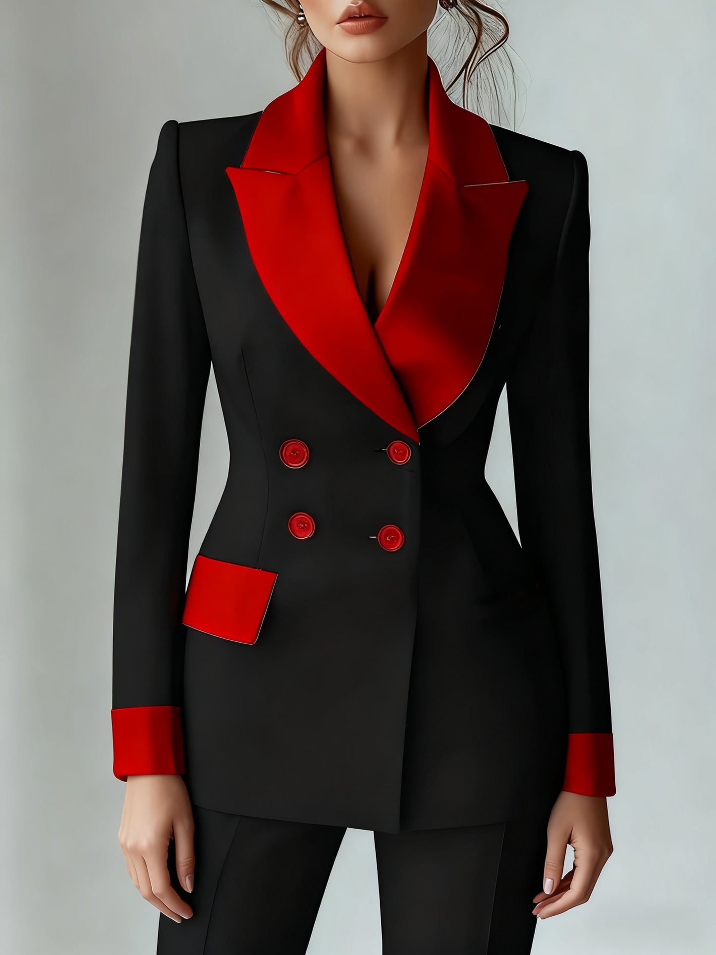 A Niche Formal Contrasting Color Double Breasted Lapel Suit Jacket
