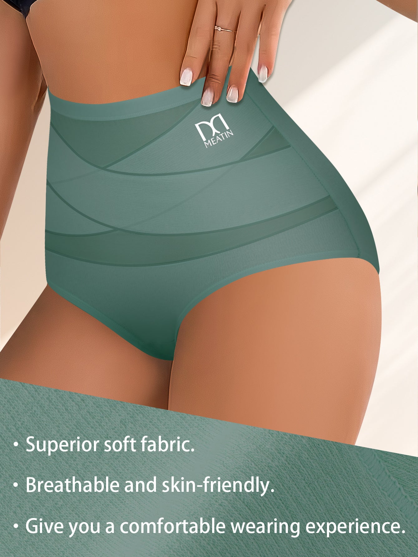 4pcs of high-waist Women's panties designed for postpartum tummy tuck, hip lifting, and shaping. Featuring cross belt splicing, they offer comfort and breathability, making them suitable for home, work, and adjustable high-waisted comfort.