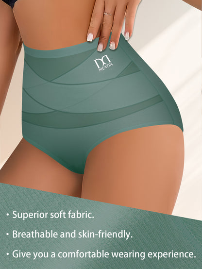 4pcs of high-waist Women's panties designed for postpartum tummy tuck, hip lifting, and shaping. Featuring cross belt splicing, they offer comfort and breathability, making them suitable for home, work, and adjustable high-waisted comfort.