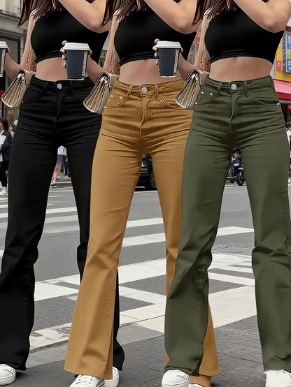 Women's 2026 New Military Green Straight-Leg Jeans - Stretch Denim Pants with Super Soft Breathable Fabric, Straight-Cut Leg for - Daily Wear, Casual & -Casual Outfits (Machine Washable) - Non- Solid Color