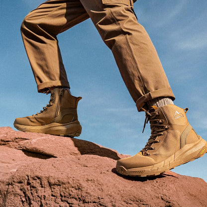 Men's Mid Tactical Boot Comfortable Waterproof Lightweight Boots with Zipper for Work All Day Non-Slip Outdoor Motorcycle Combat Boots