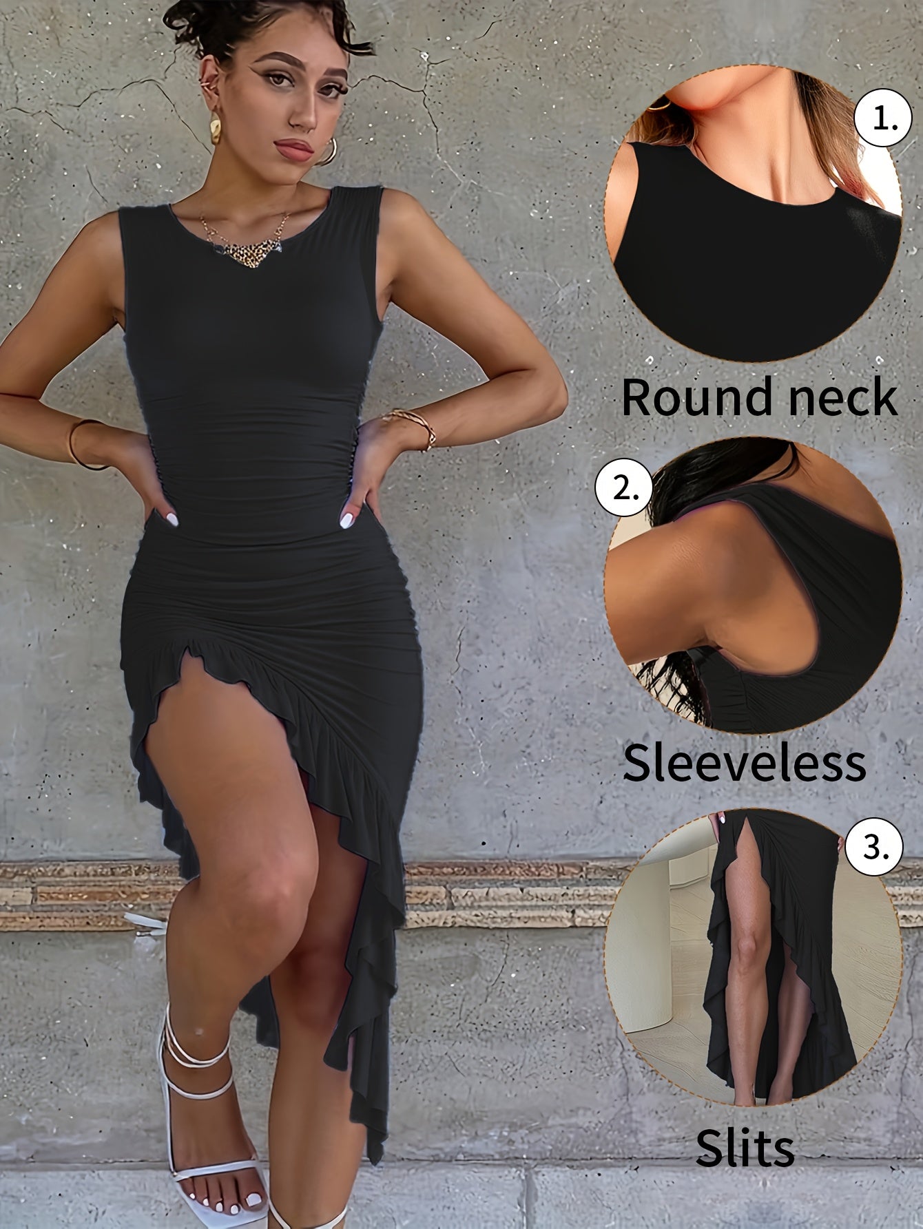 A-Line Fish-Tail Dress for Women | No Sleeves, Round Neck, Side Pleated Lace Opening | Ideal for Casual Outfits in Spring And Summer