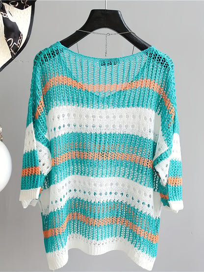 Summer Elegant Loose Hollow Sunscreen Beach Half-Sleeve Smock