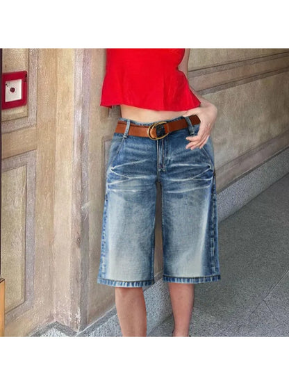 Women's Blue Denim High-Waist Denim Shorts - product view 4