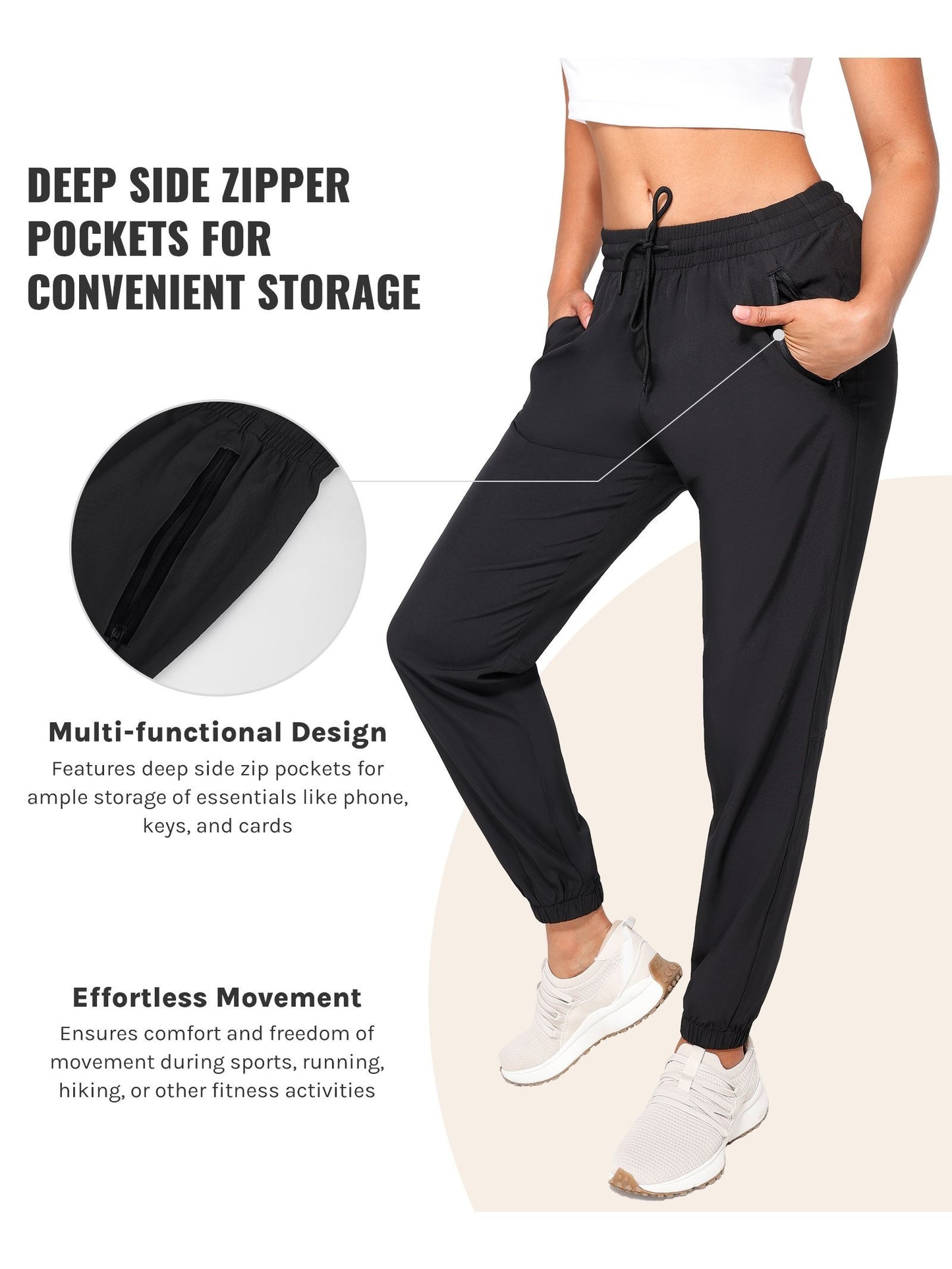 [Three Colors Available]1pc Womens Golf Pants Quick Dry Ultra Light Stretch Pockets Soft Workout Pants for Travel with Inside Drawstrings