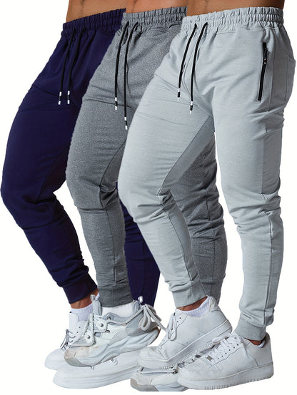 3PCS Men's Sweatpants with Zipper Pockets Tapered Joggers for Men - Athletic Pants for Workout, Jogging, Running - Breathable & Comfortable Fabric - Suitable for Men - Perfect for Fitness Enthusiasts