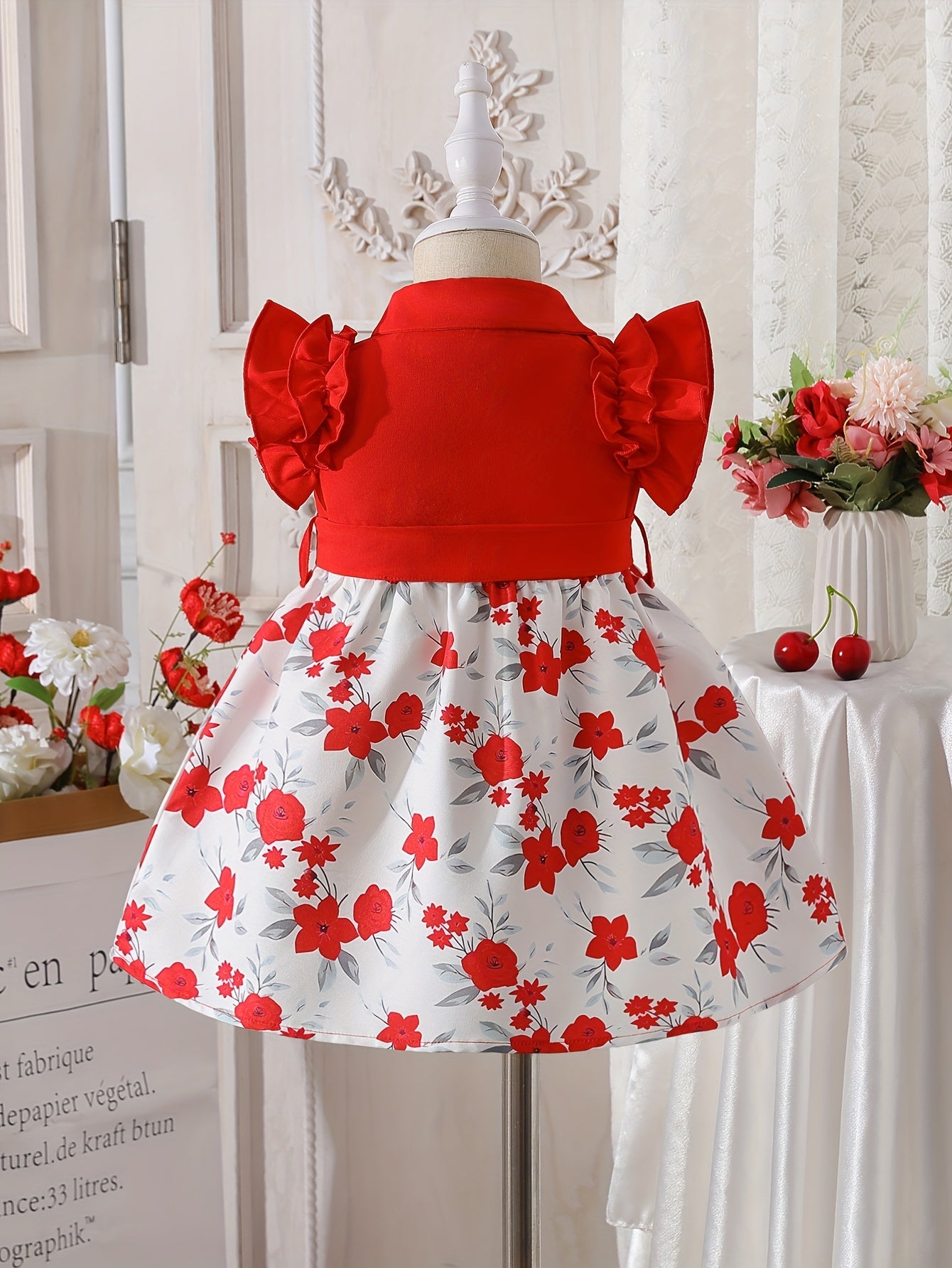 Girls' Dresses, Casual Girls' Dresses, Summer Frilly Printed Short-sleeved Dresses for Girls, Cute Girls' Dresses, Versatile, Fashionable, Cute And Casual Style, Suitable for Festivals And School Wear, Valentine's Day Gift, Girls' Birthday Gift