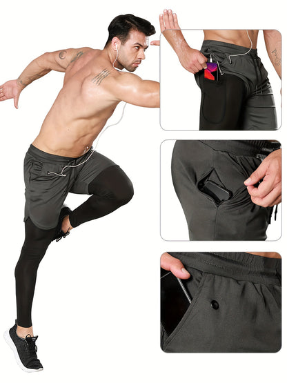 Set of 2 Men'S 2-In-1 Running And Workout Pants Designed for Gym Use, Featuring a Towel Loop