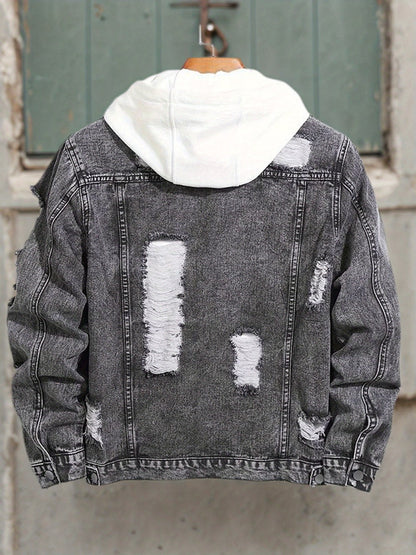 Men's Casual Street Style, with Ripped Details, Comfortable and Versatile, Suitable Casual Wear Trendy with Ripped Design, Made of Durable Snowflake Fabric
