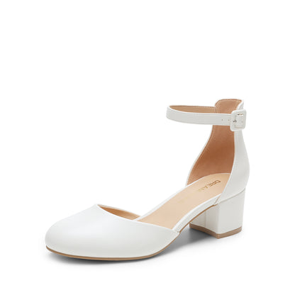 Women's Closed Round Toe Low Block Heels Ankle Strap Chunky Heel Pumps Dress Wedding Office Party Shoes Closed Toe Heels for Women Heels Closed Round Toe Chunky Block Pumps Shoes