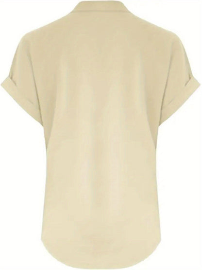 ZOELNIC Women's V-Neck Button-Front Placket T-Shirts - Short Sleeve Casual Summer Tops, Breathable Daily Wear Shirts Suitable for Spring/Summer, Solid Color Casual Wear, Machine Washable (No)