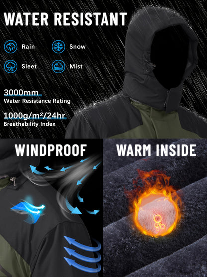 Men'S Winter Ski Jackets Warm Fleece Lined Coats Waterproof Windproof Hooded Thermal Outdoor Parka Thick Sport Hiking Jogging Camping Fishing Climbing Traveling Skiing Snowboarding Casual Windbreaker