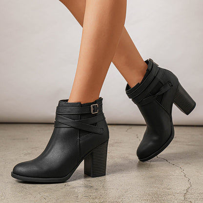 Women's Chunky High Heel Ankle Boots with Upper & TPR Sole - Pointed Toe Zipper Closure Booties Suitable for Spring, Summer, Fall, Winter | - Round-the-Clock Wear, Cushioned Insole, North Style Fashion Boots, Women Shoes