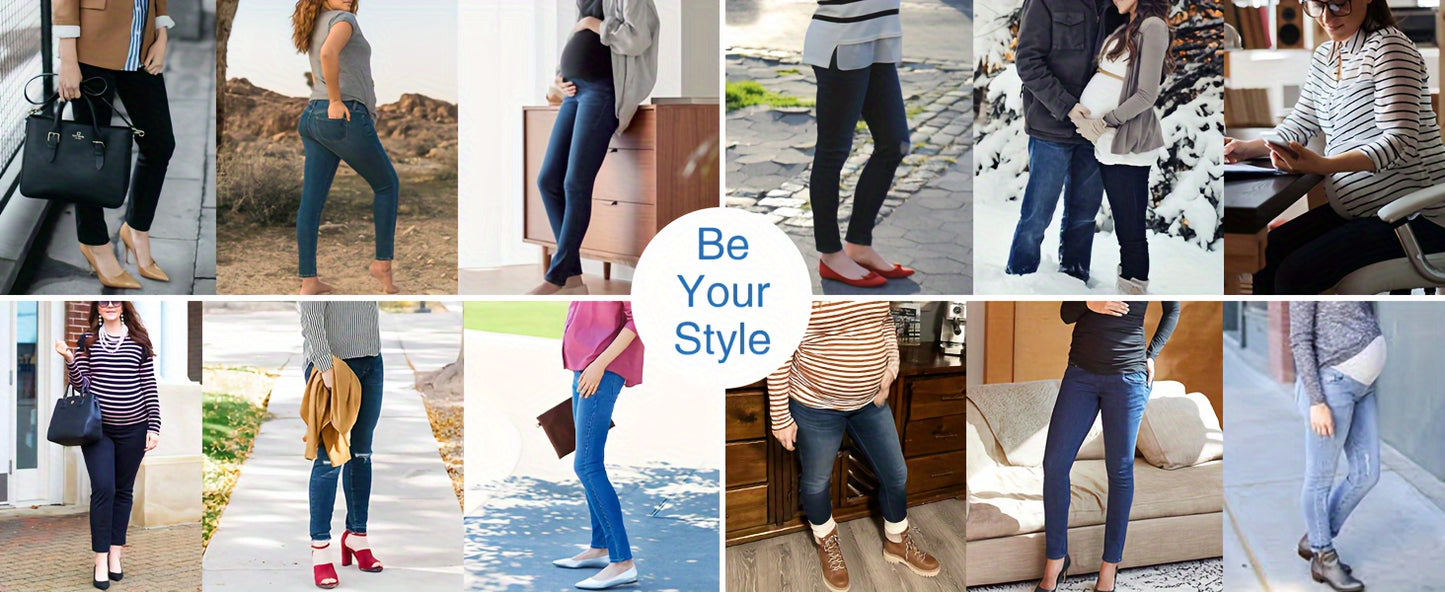 Women's Maternity Jeans Over The Belly Slim Stretchy High Waist Denim Skinny Pants with Pockets