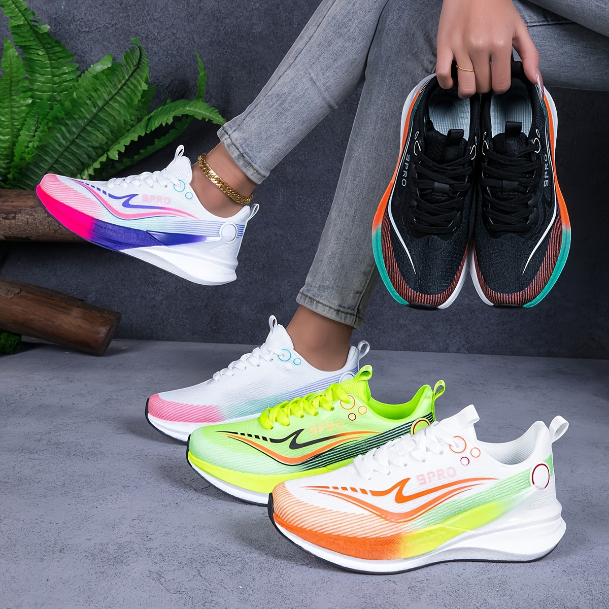 Women'S Multicolor Casual Sneakers Breathable Sneakers with Thick Soles, Walking, Running Perfect Gift for Fashion, Lowtop Laceup Walking Shoes, Non-Slip, Wear-Resistant, Fabric Lined Fashionable Footwear for All Seasons Suitable for Casual Wear
