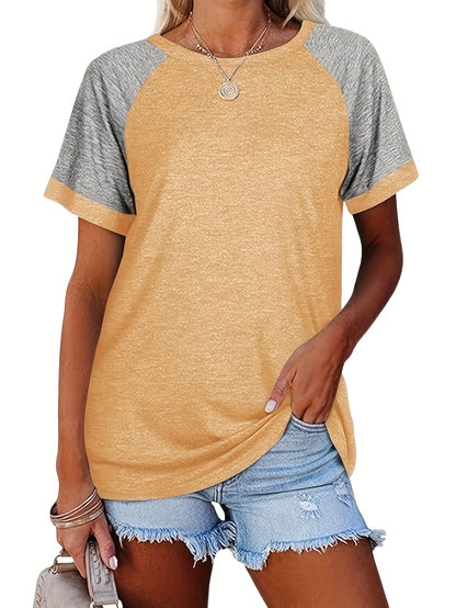 Three-piece Set 2025 European And American Fashion Women'S Short Sleeved T-shirt Casual Color Matching Top Short-sleeved T-shirt