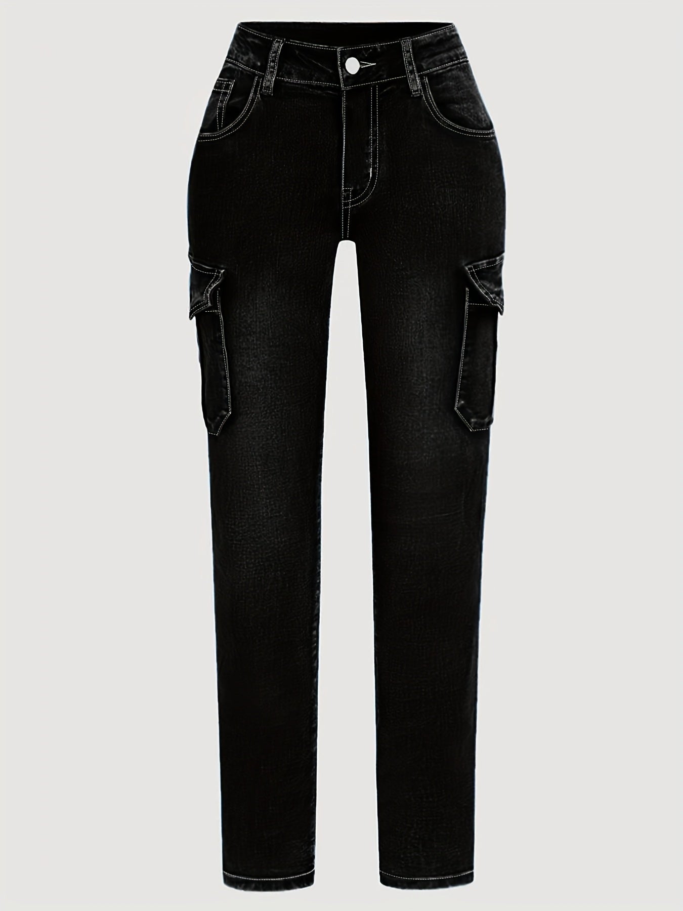 Plus Size - Women'S Plus Size High-Waist Stretchy Skinny Jeans with Pockets - Dark Blue Casual Tight Pants, Comfortable And Stylish for Casual Attire, High Waisted Jeans, Comfortable Clothing, Minimalist Design, Smooth Texture