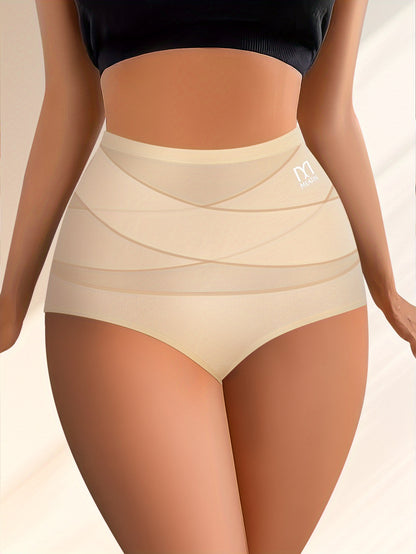 4pcs of high-waist Women's panties designed for postpartum tummy tuck, hip lifting, and shaping. Featuring cross belt splicing, they offer comfort and breathability, making them suitable for home, work, and adjustable high-waisted comfort.