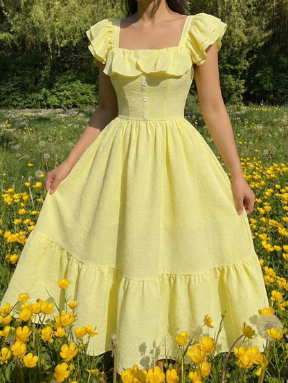 [Elegant Romantic Dress] Women's Spring/Summer Off-Shoulder Ruffled Waist Dress | Elegant Romantic Design, Showcasing Soft Temperament, Ideal for Dates, Outings And Daily Wear