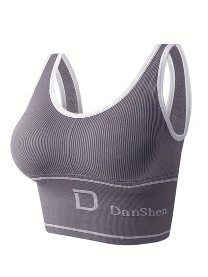 1pc EssElegance Plus-Size Push-Up High-Impact Wireless Sports Bra - Cross-Back Seamless Design with Removable Pads, Breathable Compression for Yoga, Running & Training