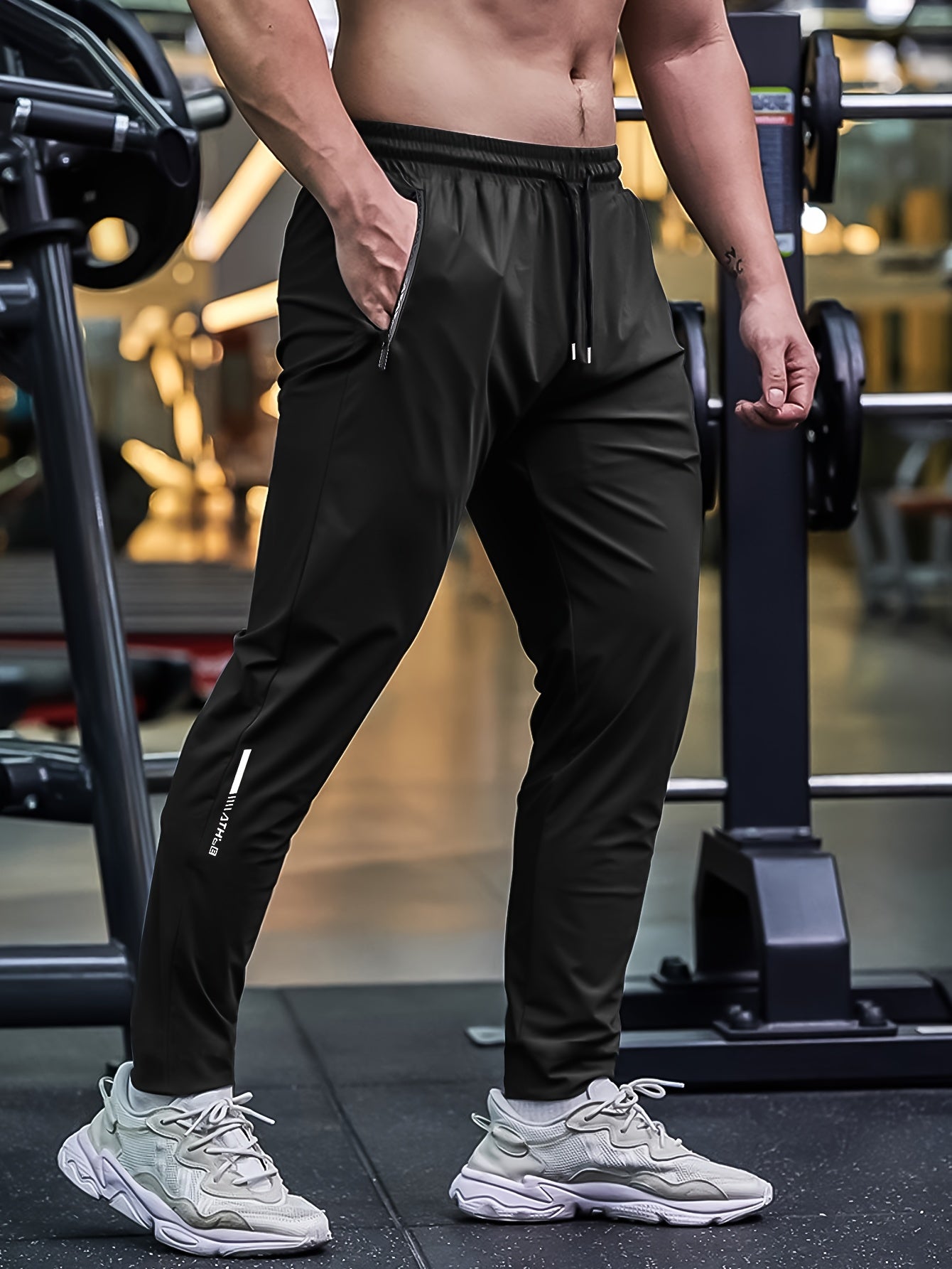 Men's High-Elasticity 7/8 Length Athletic Pants with Drawstring Waist & Zipper Pockets - Moisture-Wicking Workout Joggers for Gym, Running, Casual Wear - 3 Colors (Grey/Green/Black) - Spring Summer Fall Training Pants